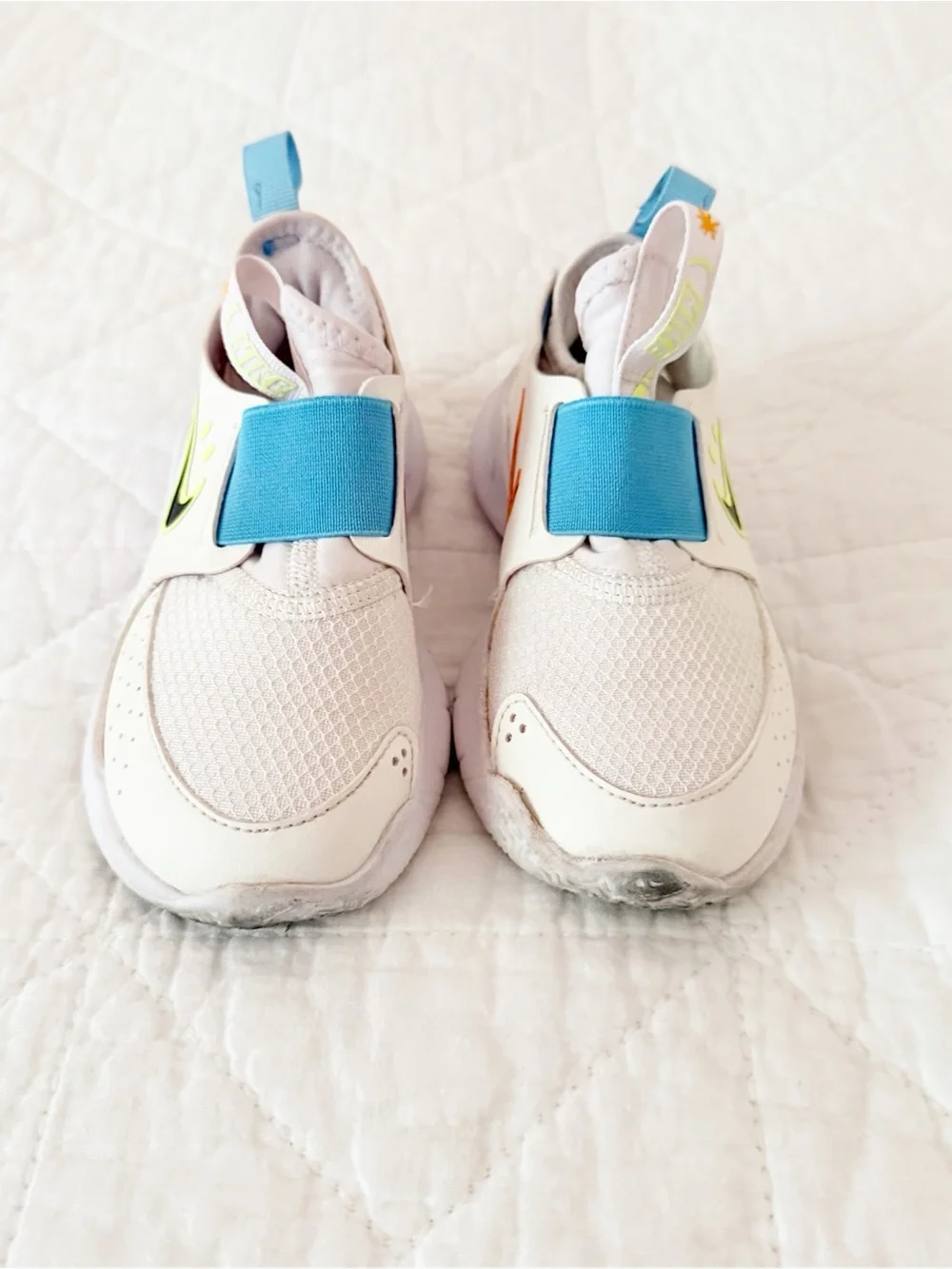 Nike Kids' 9C White & Blue Slip-On Sneakers with Neon Accents